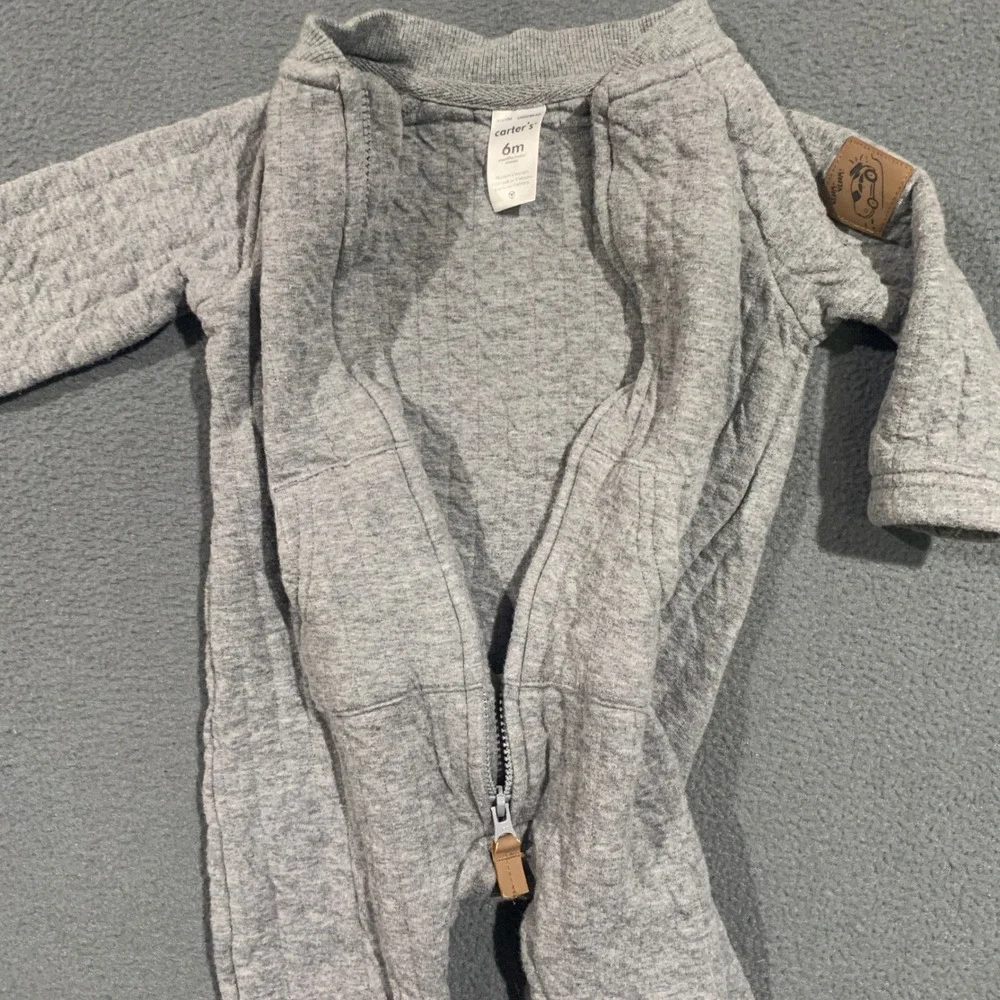 Carters Baby‎ 6M Gray Quilted Full Zip Jumpsuit One Piece Romper Vroom Patch